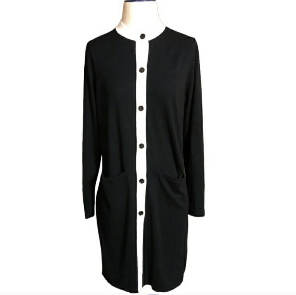 NEW YORK & COMPANY Black & Ivory Long Cardigan Size Medium.NWT!